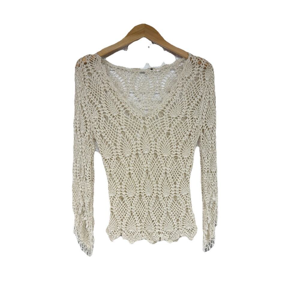 Open Knit Fairy Ethereal Soft Natural Dainty Cottage Sweater Belle Sleeve Small